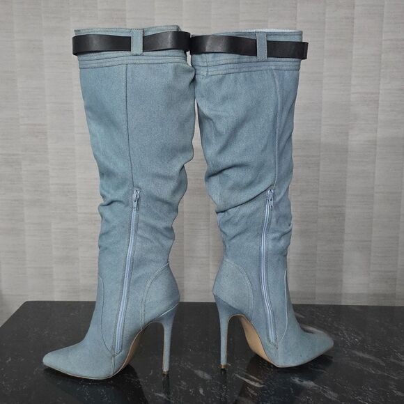 BRAND NEW SHOEDAZZLE BUCKLE OVER THE KNEE  STILETTO HEEL WOMENS SLOUCH BOOTS - Picture 7 of 16